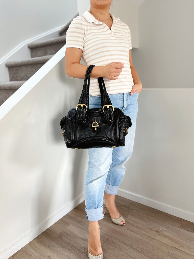Marc Jacobs Black Leather Padlock Detail Triple Compartment Shoulder Bag Excellent
