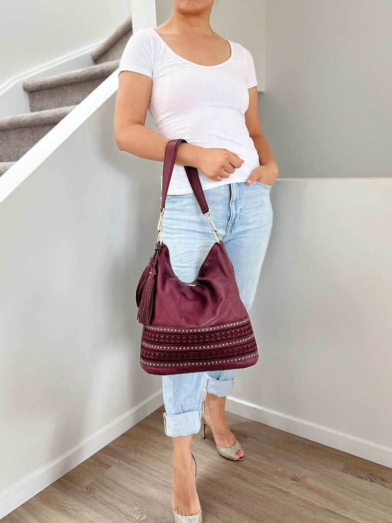 Kate Spade Bordeaux Leather Bohemian Detail Tassel Charm Shoulder Bag Excellent