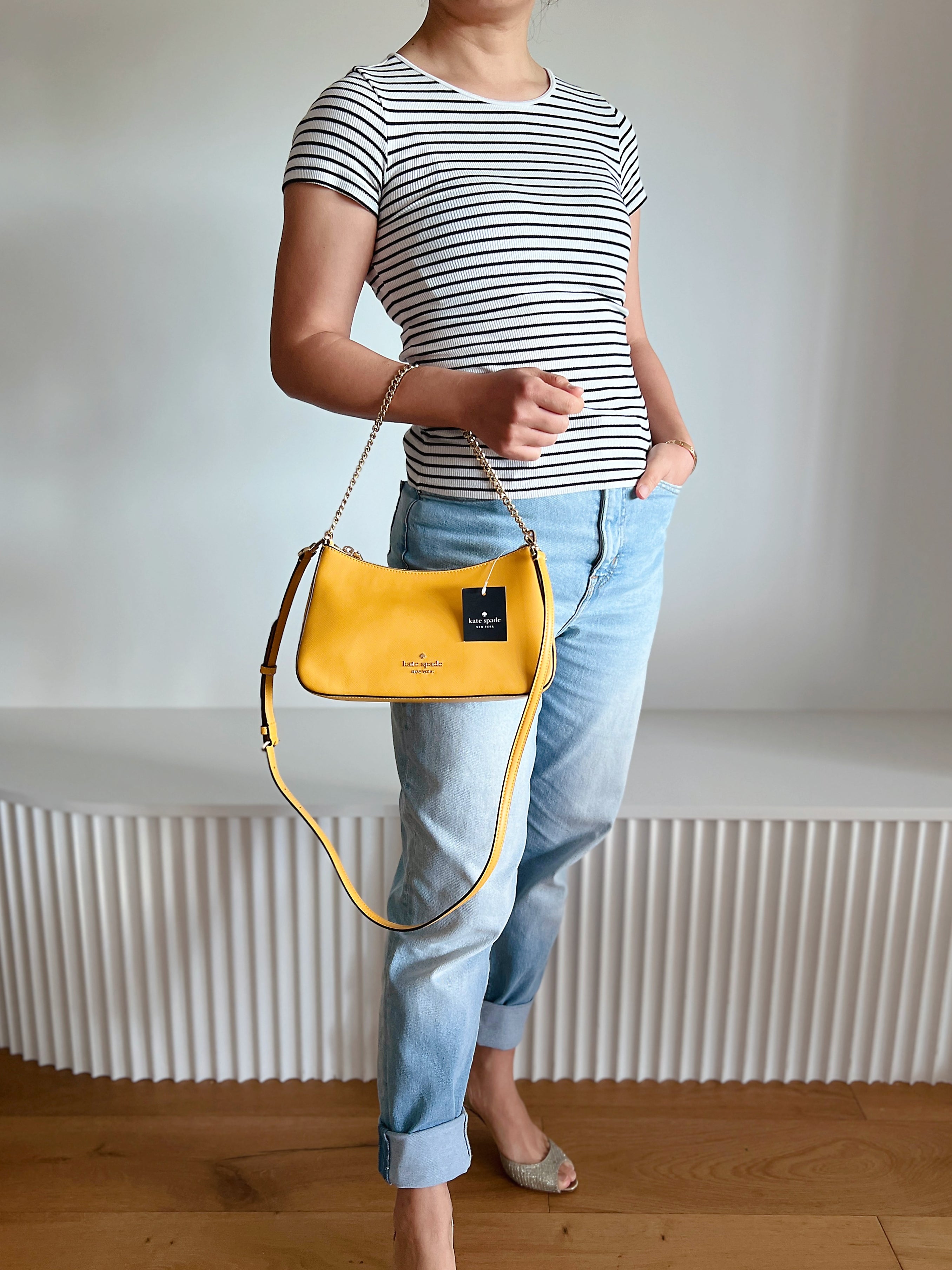 Kate Spade Yellow Leather Front Logo Chain 2 Way Shoulder Bag New with Tags