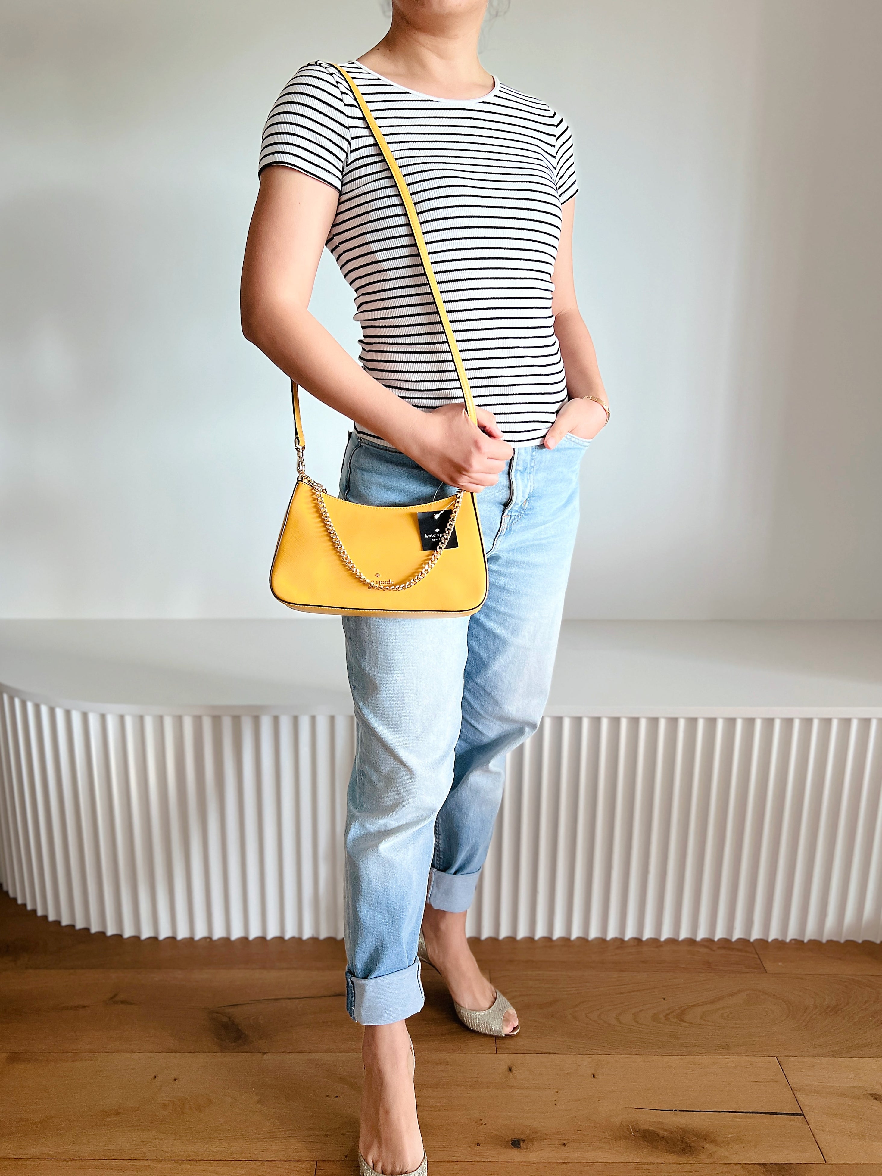Kate Spade Yellow Leather Front Logo Chain 2 Way Shoulder Bag New with Tags