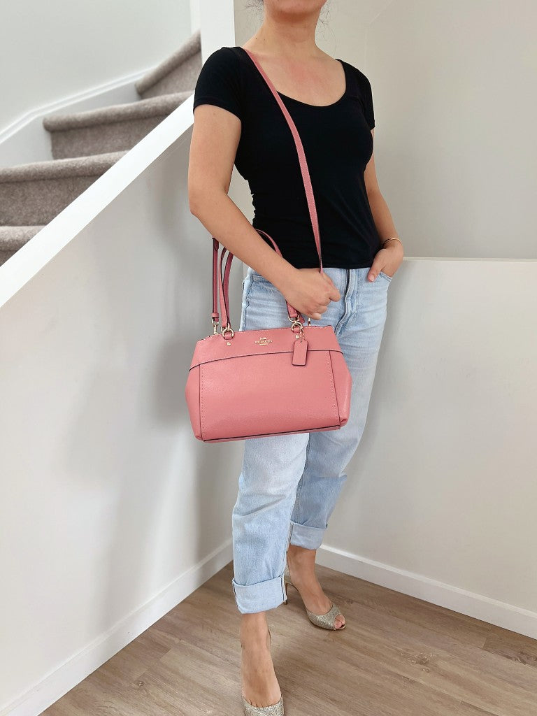 Coach Pink Leather Triple Compartment Career 2 Way Shoulder Bag Like New