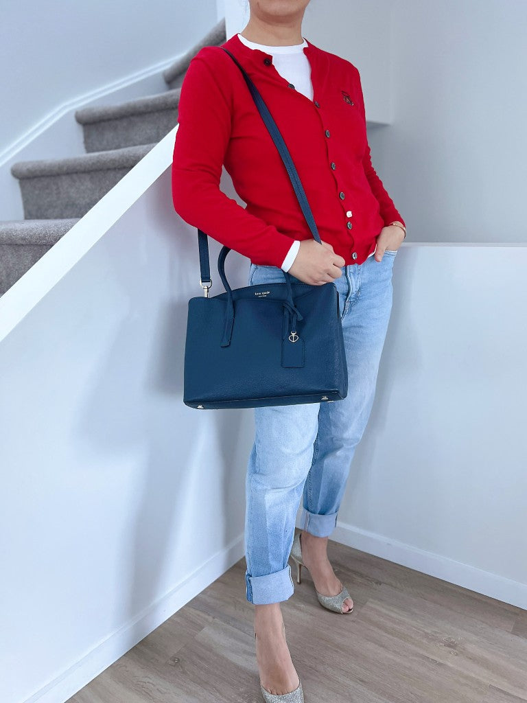 Kate Spade Navy Leather Triple Compartment 2 Way Shoulder Bag Like New