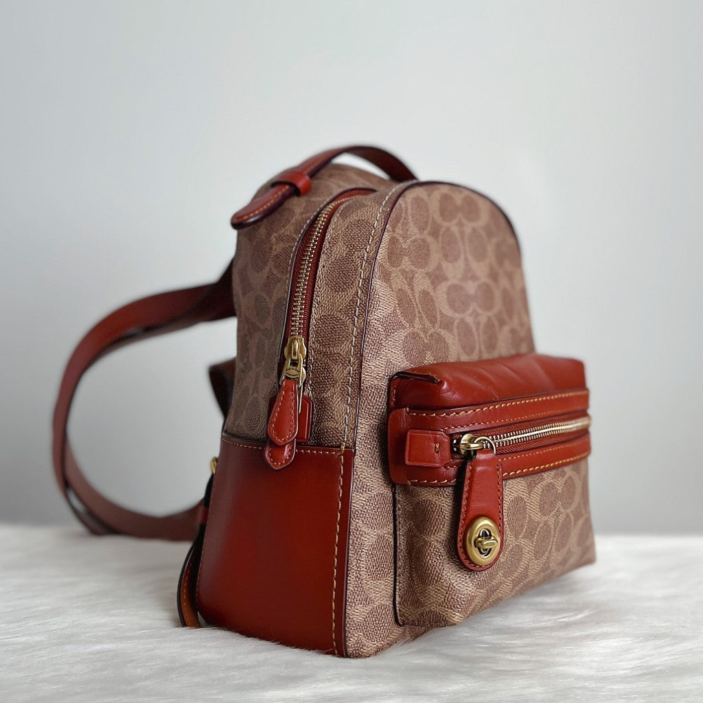 Coach Caramel Leather Monogram Double Compartment Backpack Like New
