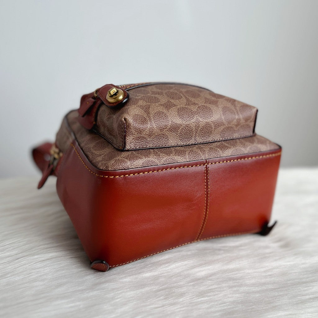 Coach Caramel Leather Monogram Double Compartment Backpack Like New
