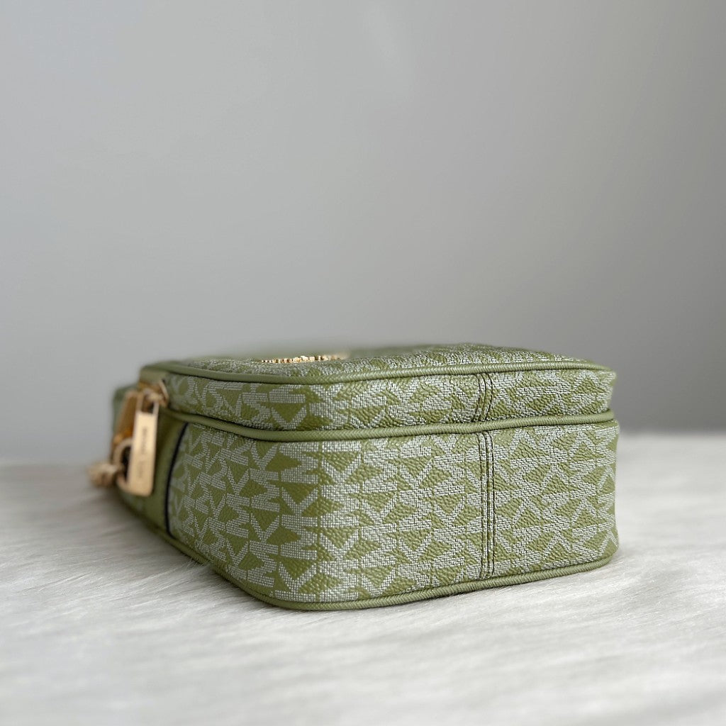 Michael Kors Green Leather Monogram Camera Crossbody Shoulder Bag Like New