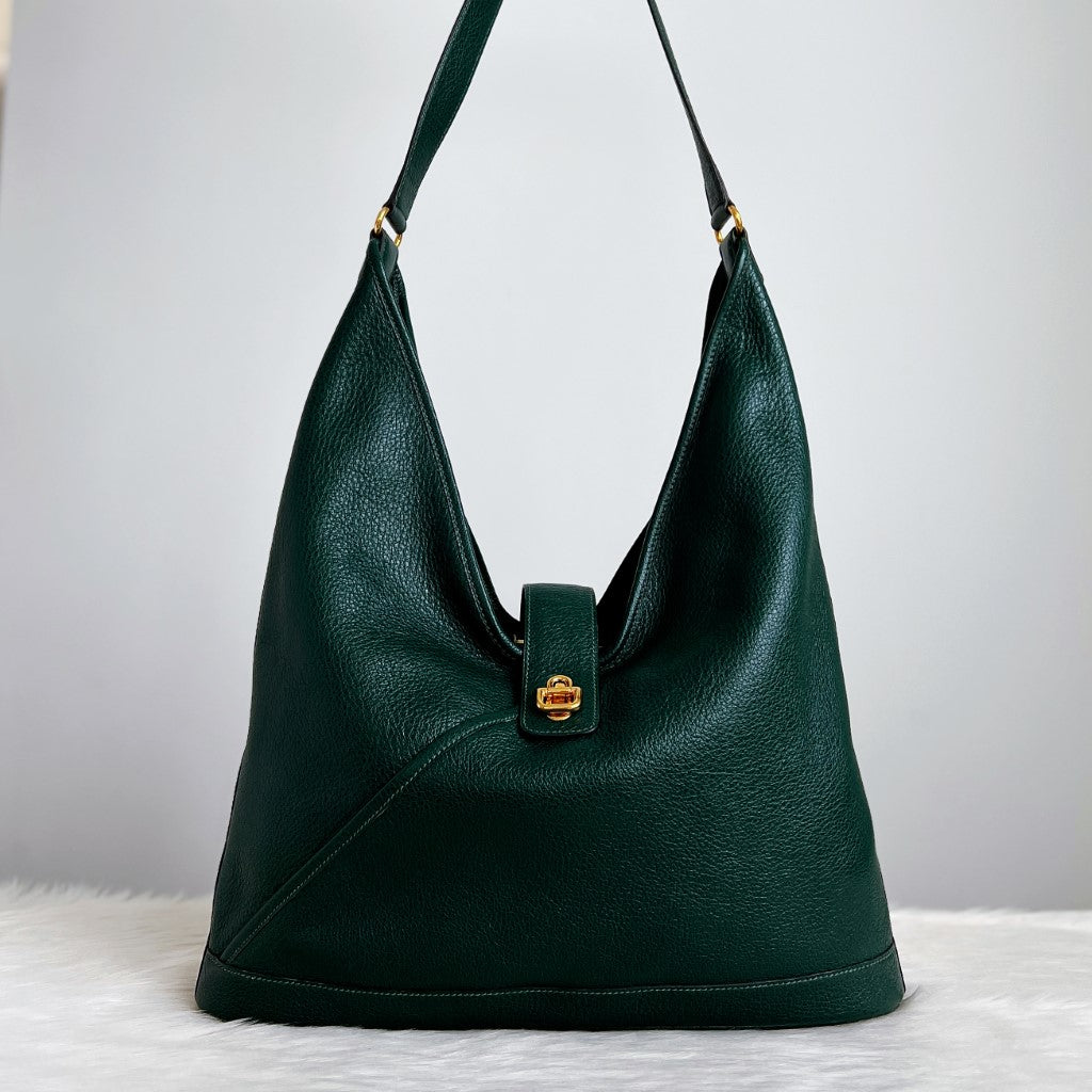 Hermès Emerald Clemence Leather Large Shoulder Bag Excellent