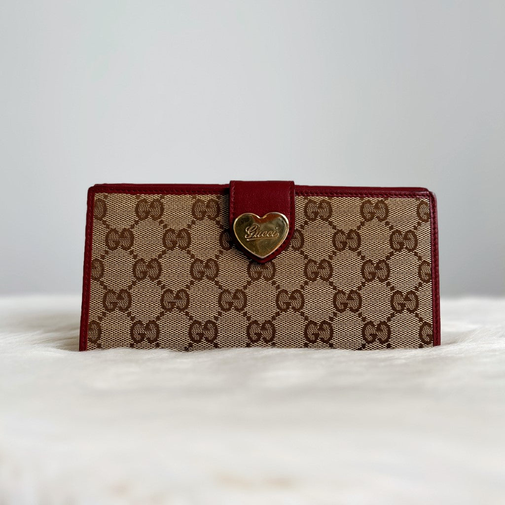 Gucci Red Leather Signature Monogram Long Wallet