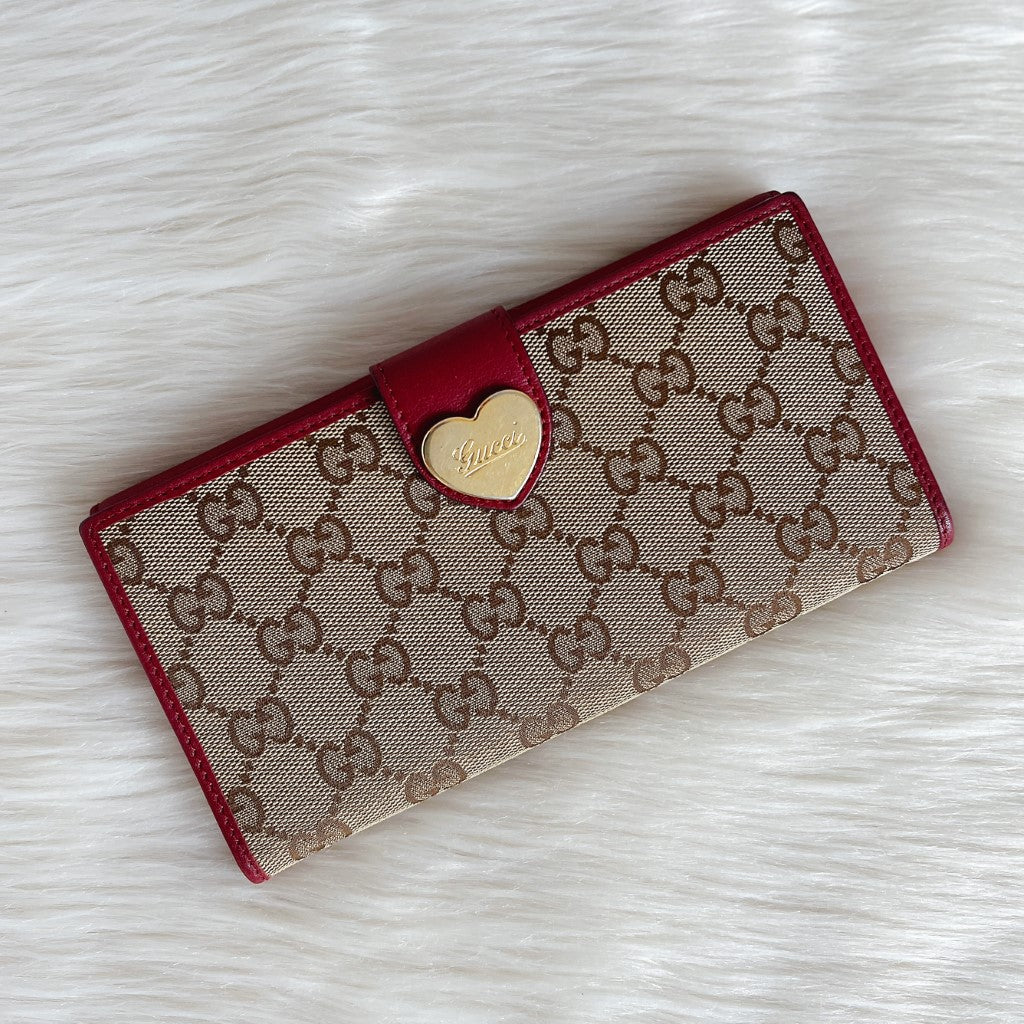 Gucci Red Leather Signature Monogram Long Wallet