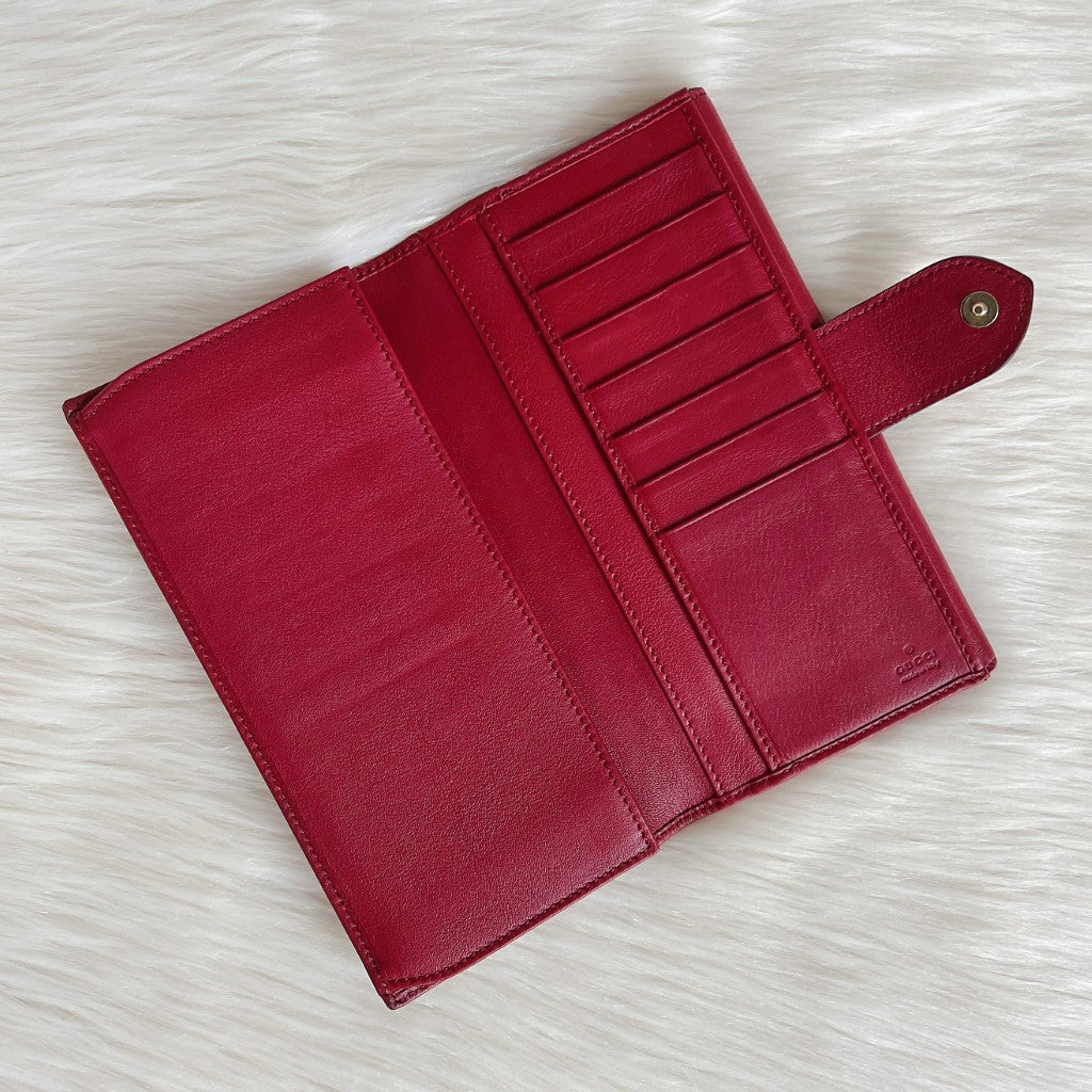 Gucci Red Leather Signature Monogram Long Wallet