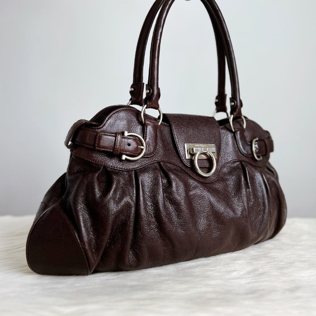 Salvatore Ferragamo Chocolate Leather Signature Career Shoulder Bag