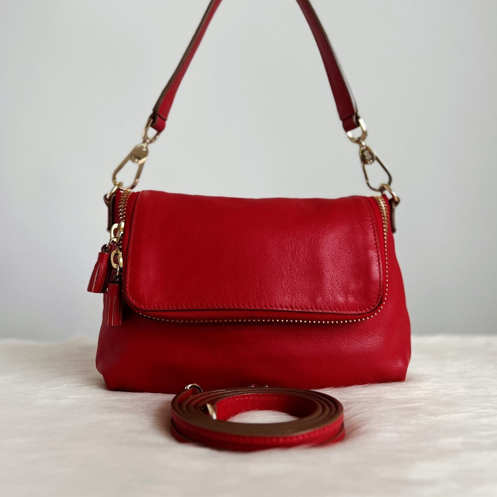 Anya Hindmarch Red Leather Zip Closure 2 Way Shoulder Bag