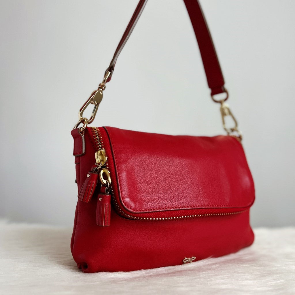 Anya Hindmarch Red Leather Zip Closure 2 Way Shoulder Bag