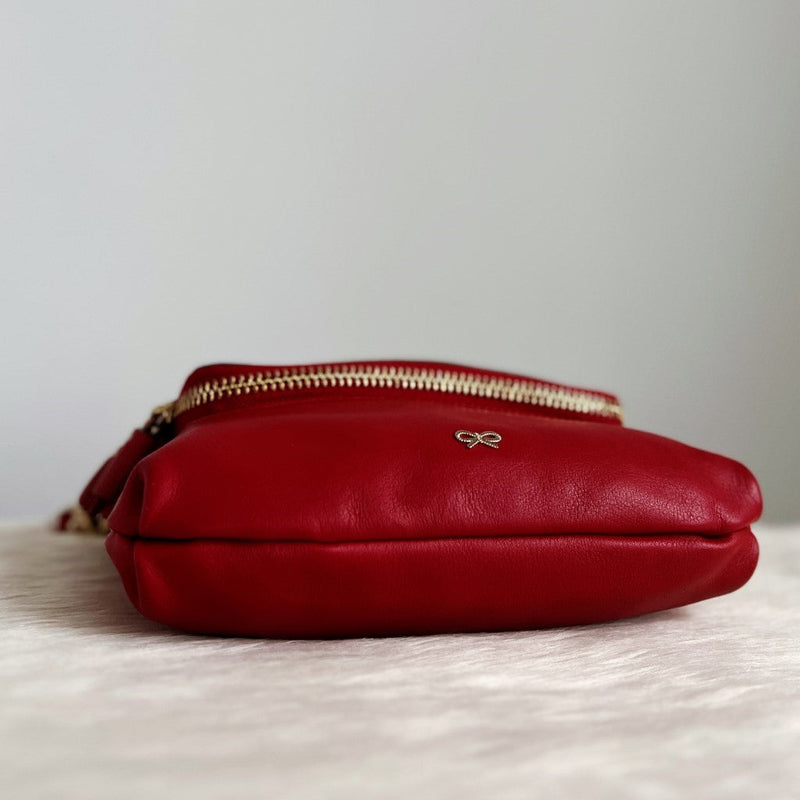 Anya Hindmarch Red Leather Zip Closure 2 Way Shoulder Bag