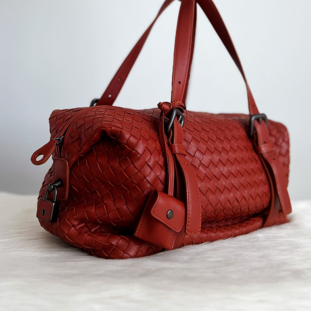 Bottega Veneta Cinnamon Signature Intrecciato Leather Boston Tote Bag