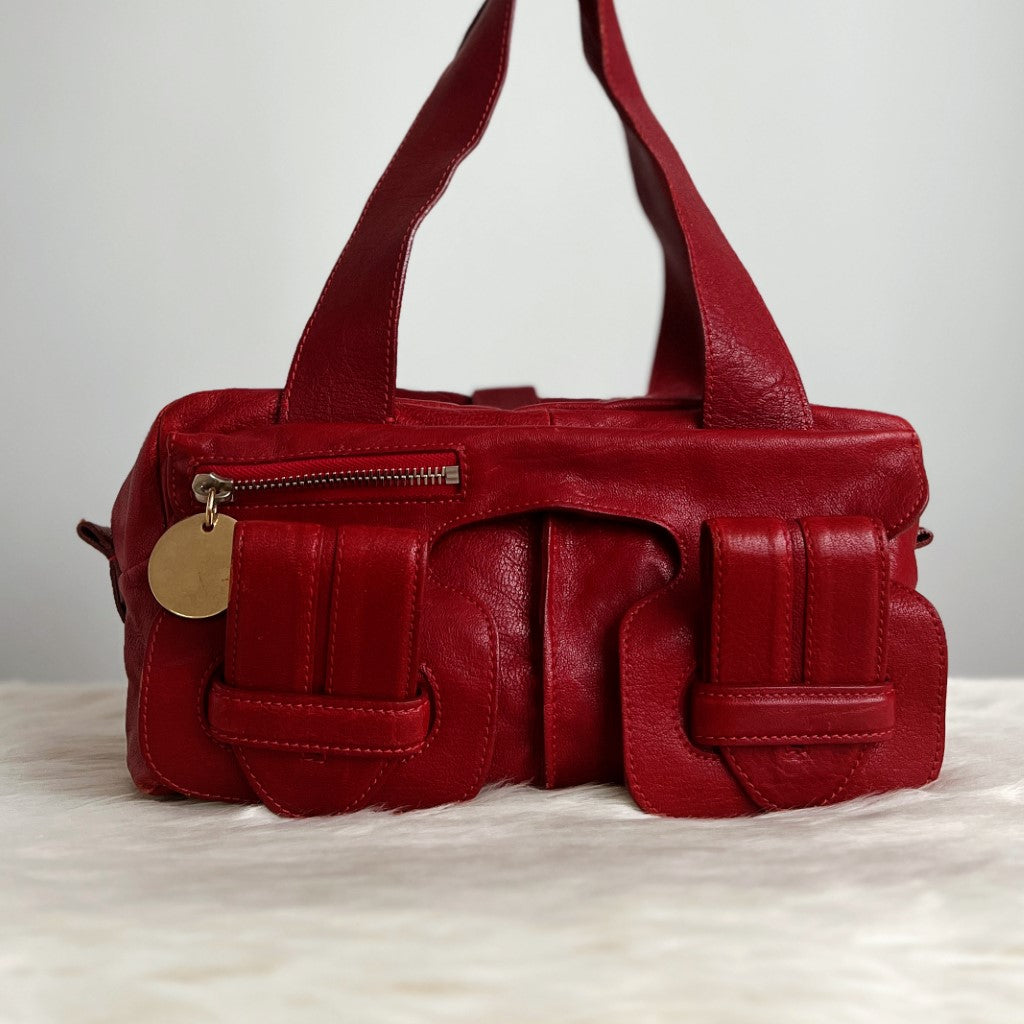 Chloe Maroon Leather Front Pockets Shoulder Bag