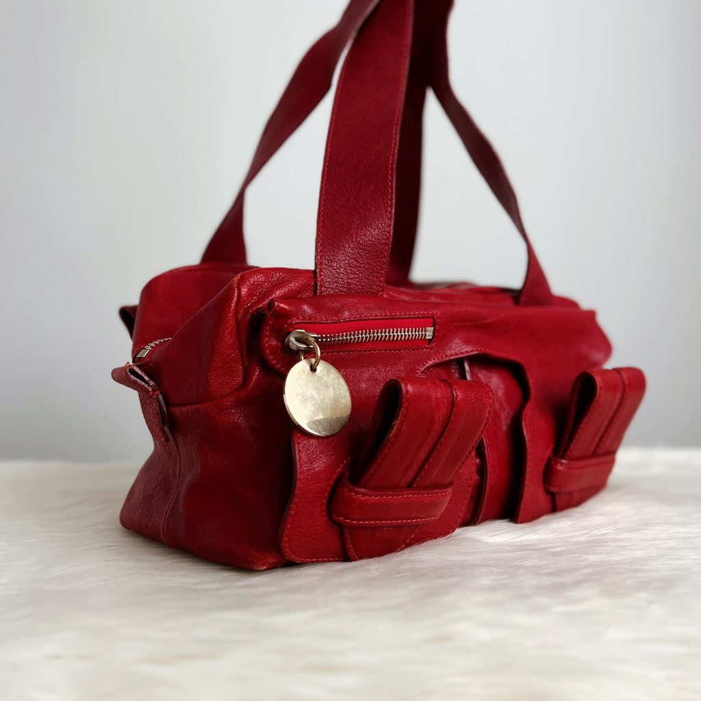 Chloe Maroon Leather Front Pockets Shoulder Bag