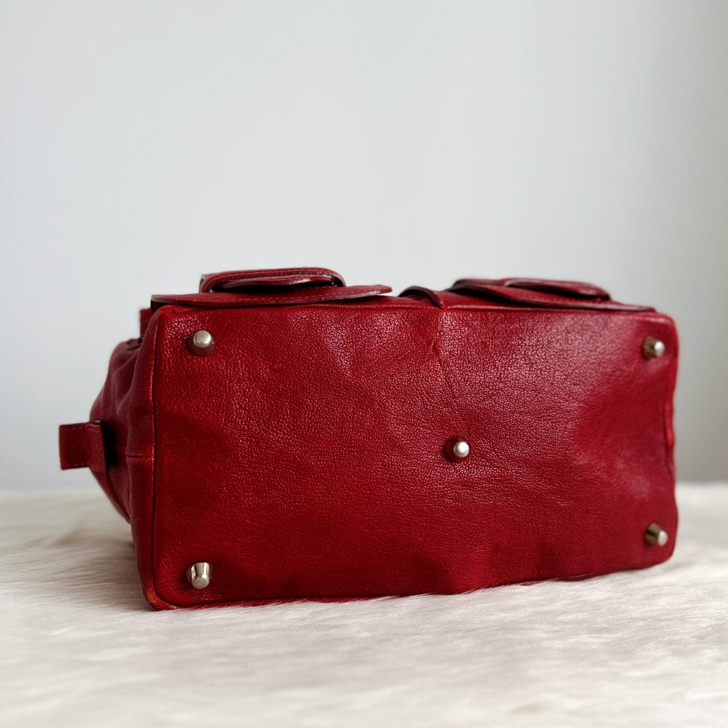 Chloe Maroon Leather Front Pockets Shoulder Bag