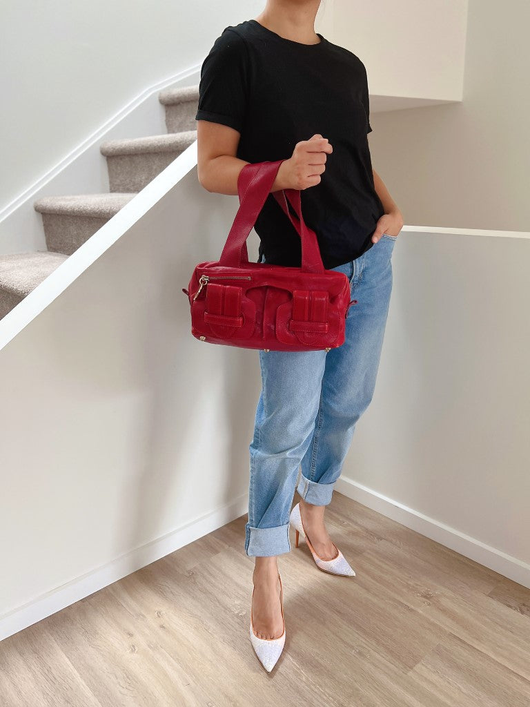 Chloe Maroon Leather Front Pockets Shoulder Bag