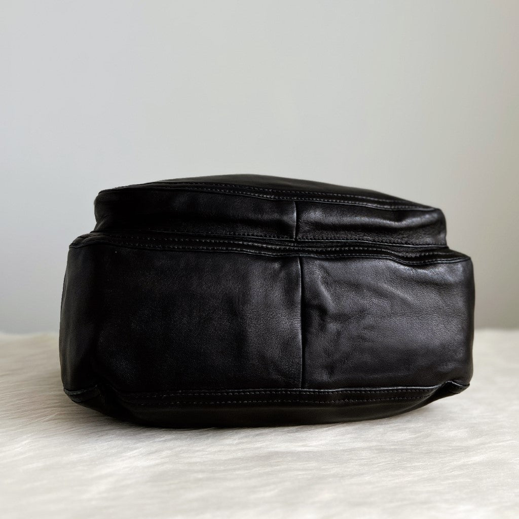 Prada Black Leather Front Pocket Shoulder Bag