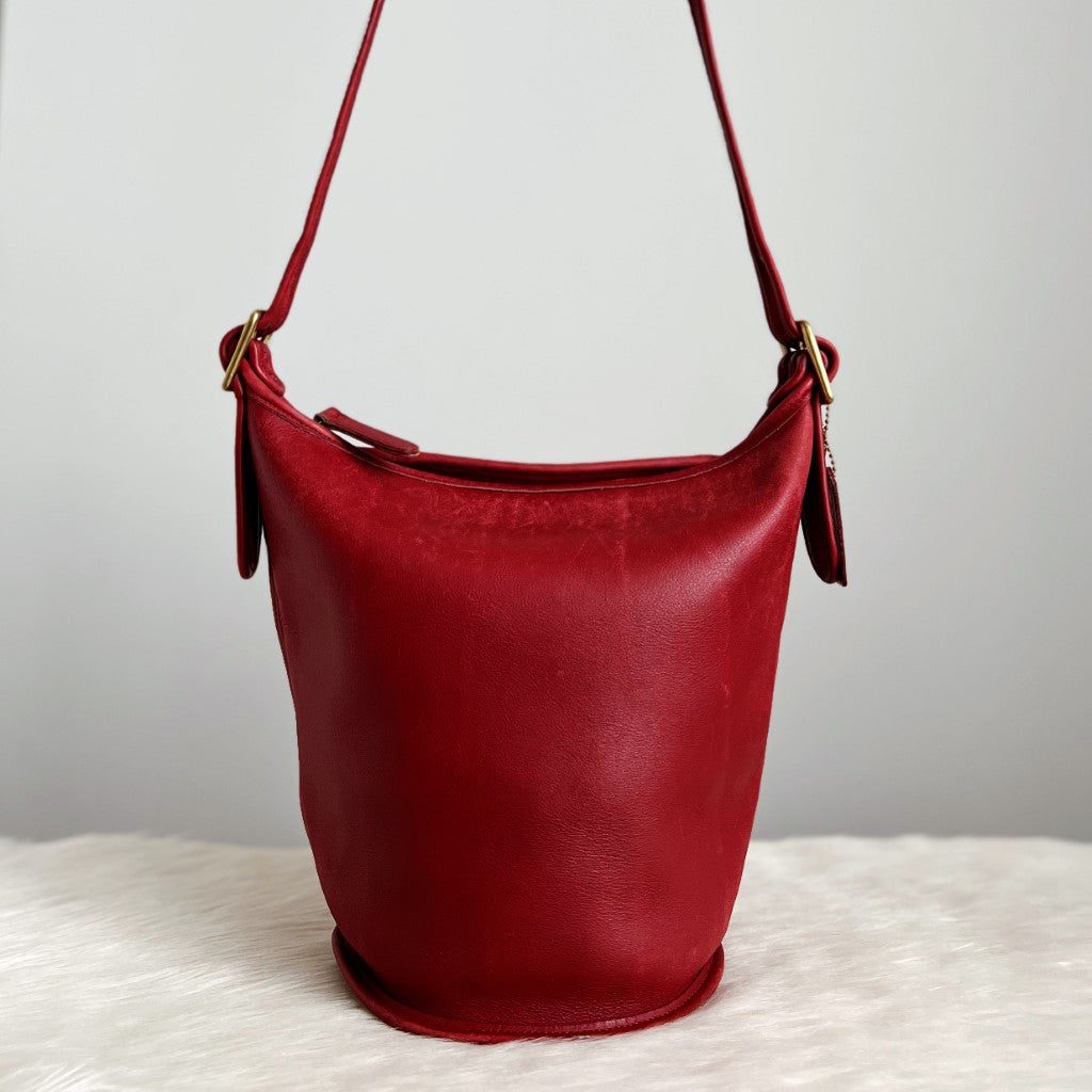 Coach Red Leather Bucket Large Crossbody Shoulder Bag