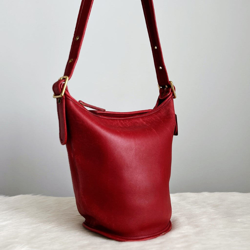 Coach Red Leather Bucket Large Crossbody Shoulder Bag