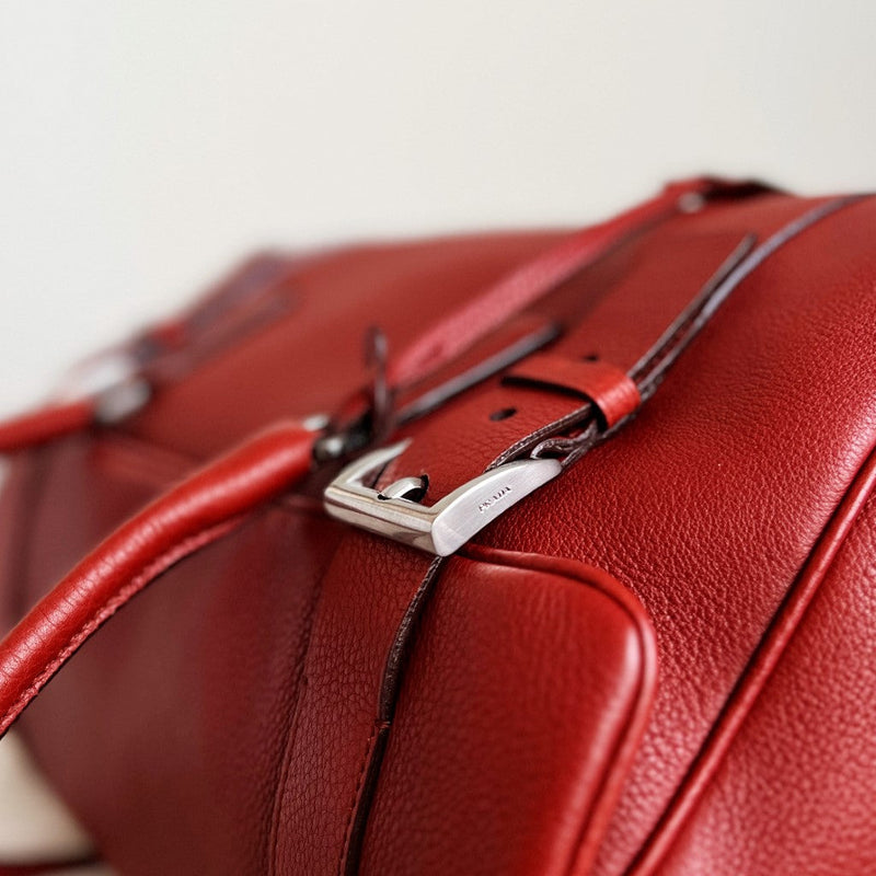 Prada Cinnamon Leather Front Buckle Career Shoulder Bag Like New