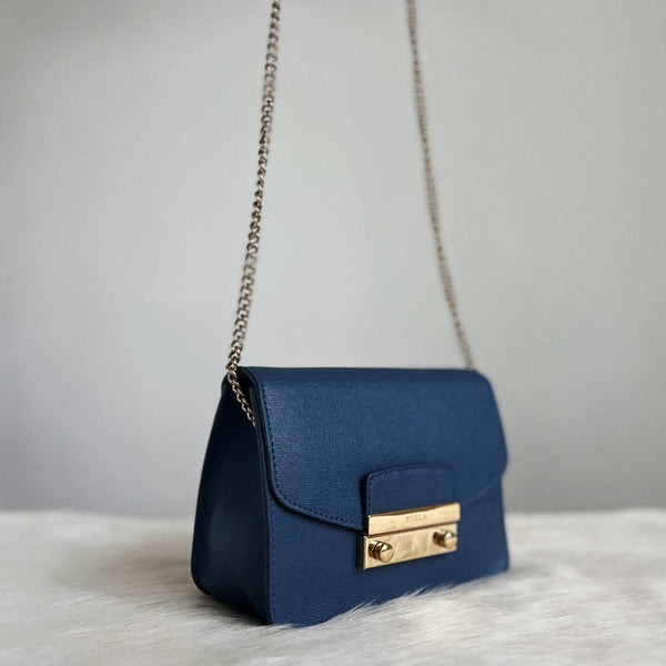 Furla Blue Leather Metropolis Small Shoulder Bag Like New