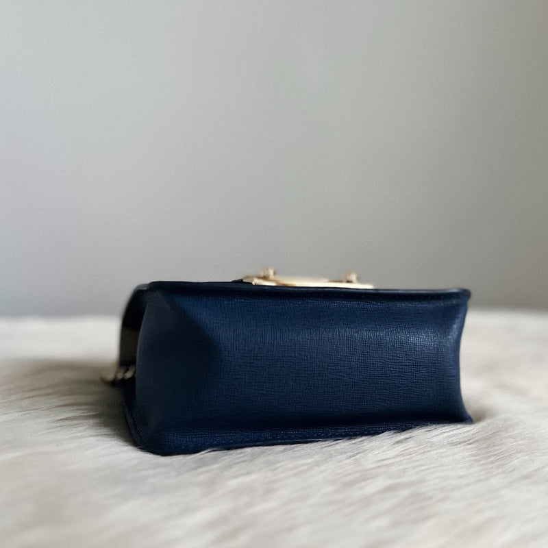 Furla Blue Leather Metropolis Small Shoulder Bag Like New