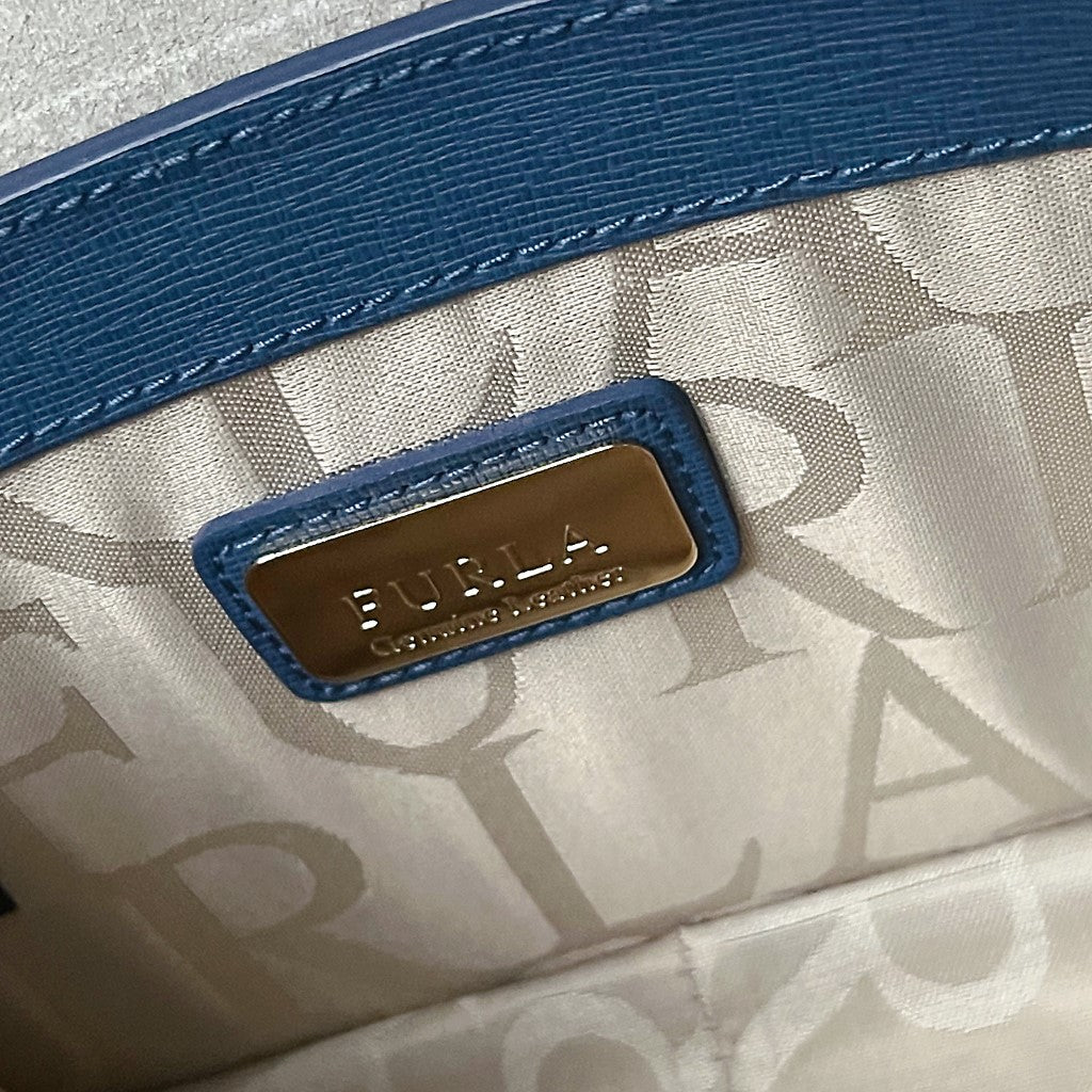 Furla Blue Leather Metropolis Small Shoulder Bag Like New