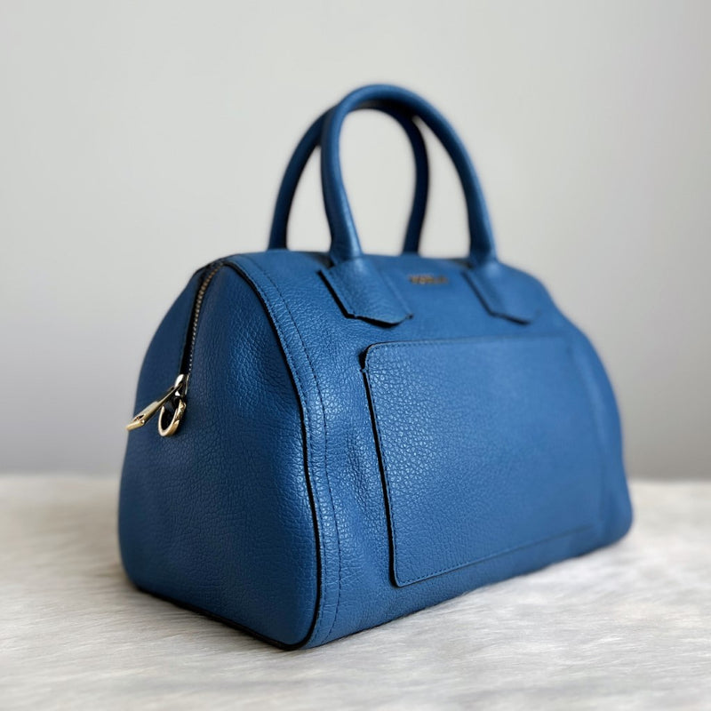 Furla Blue Leather Boston 2 Way Shoulder Bag Like New