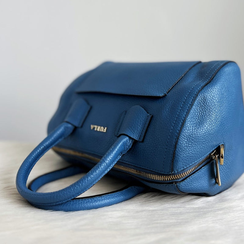 Furla Blue Leather Boston 2 Way Shoulder Bag Like New