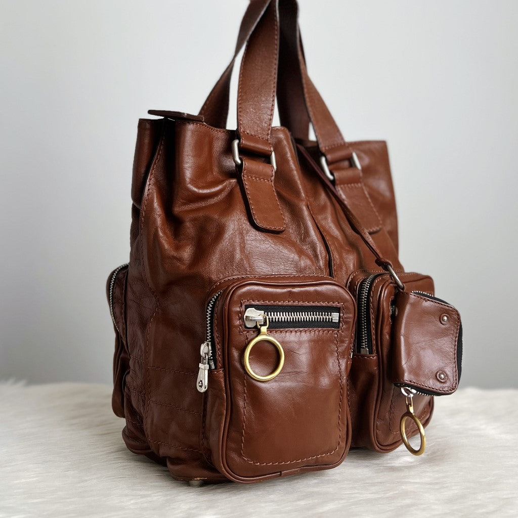 Chloe Brown Leather Multi-pocket Tote Bag