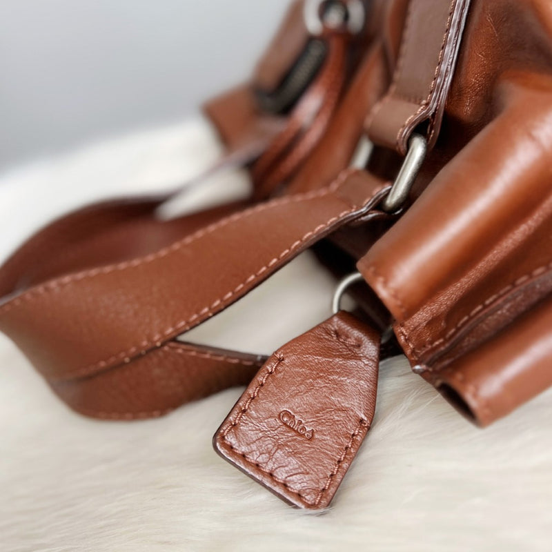 Chloe Brown Leather Multi-pocket Tote Bag