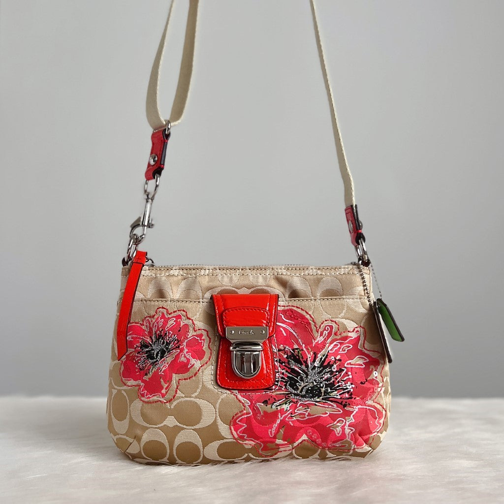 Coach Signature Monogram Floral Pattern Crossbody Shoulder Bag