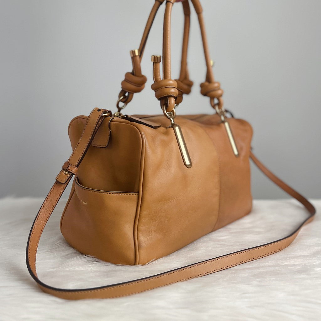 Chloe Caramel Leather Boston 2 Way Shoulder Bag