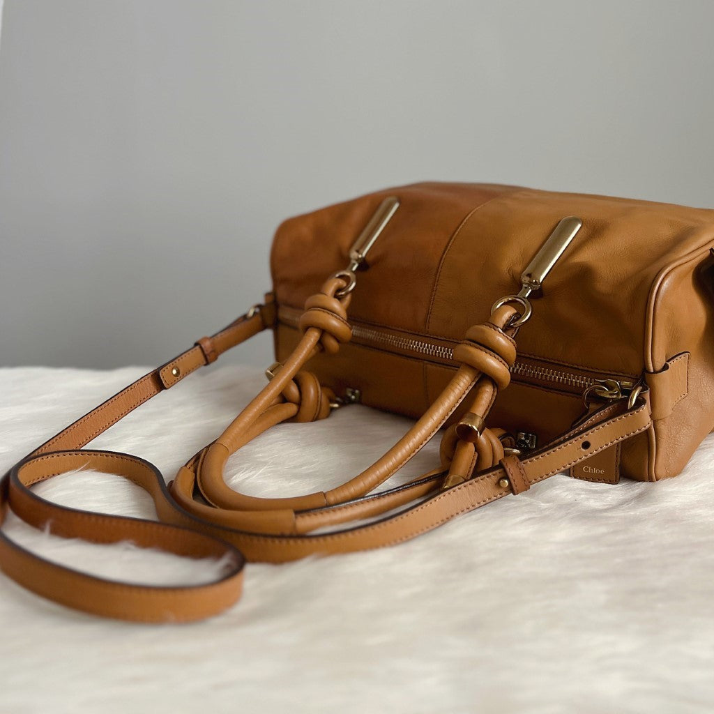 Chloe Caramel Leather Boston 2 Way Shoulder Bag