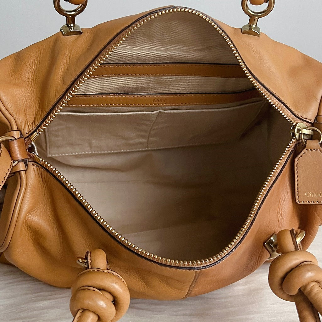 Chloe Caramel Leather Boston 2 Way Shoulder Bag