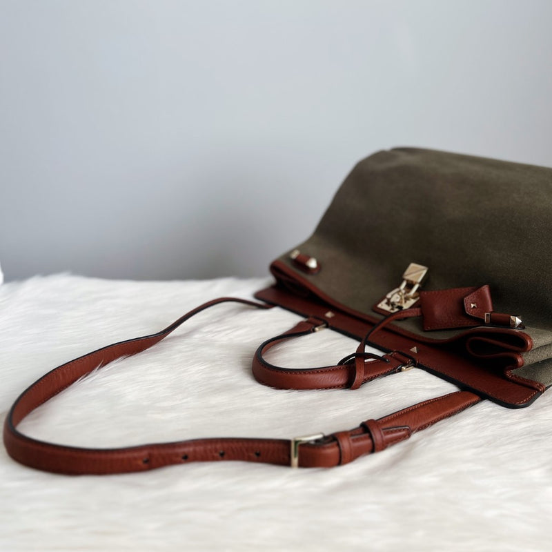 Valentino Signature Rockstud Patchwork Large 2 Way Shoulder Bag Excellent