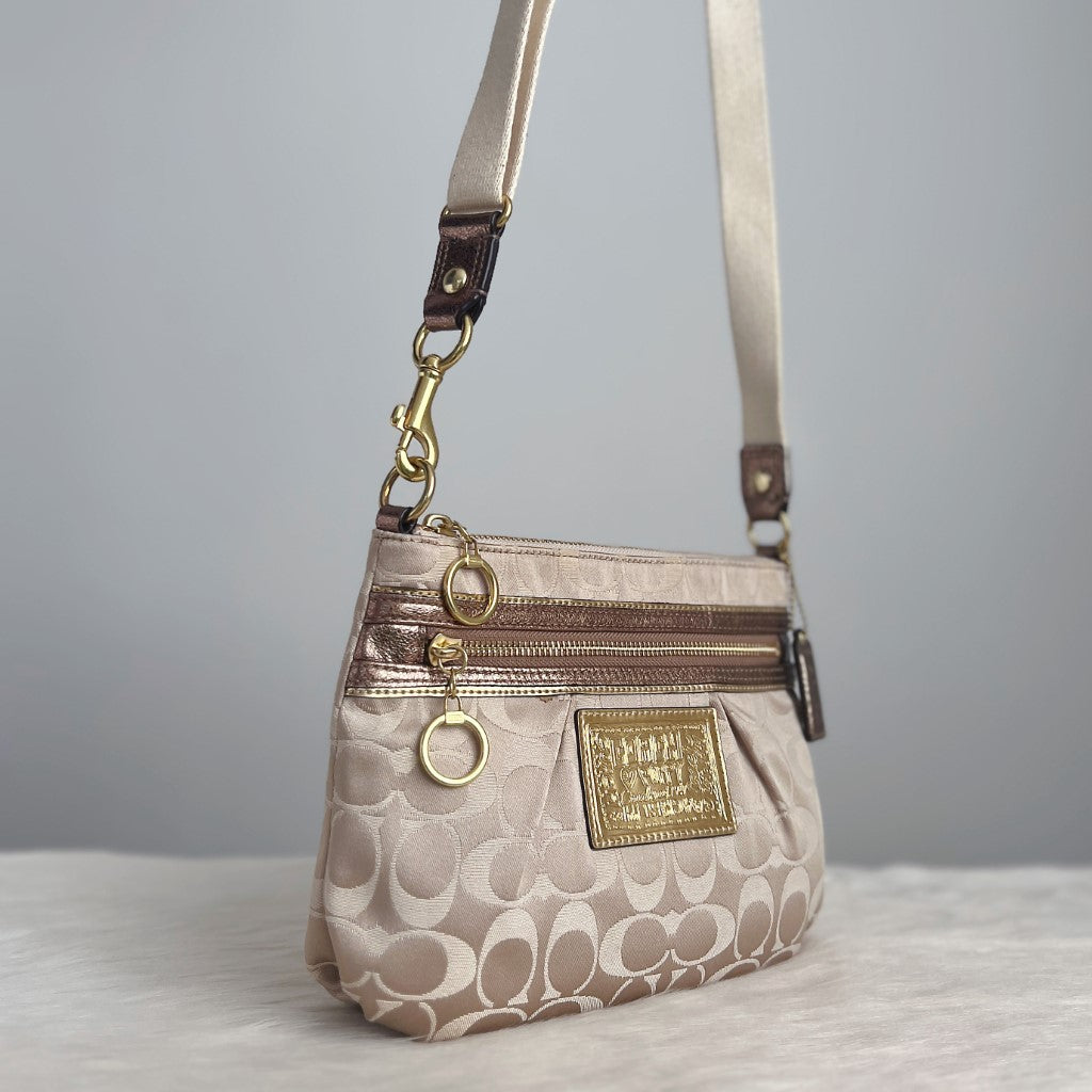 Coach Signature Monogram Front Zip Crossbody Shoulder Bag