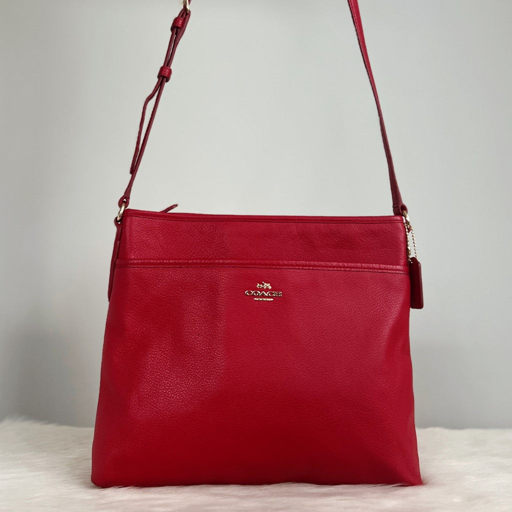 Coach Red Leather Front Logo Crossbody Shoulder Bag