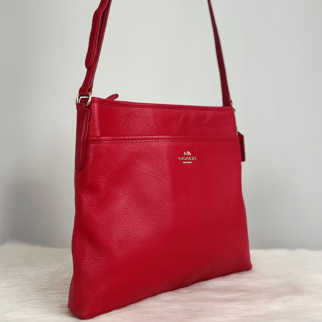 Coach Red Leather Front Logo Crossbody Shoulder Bag