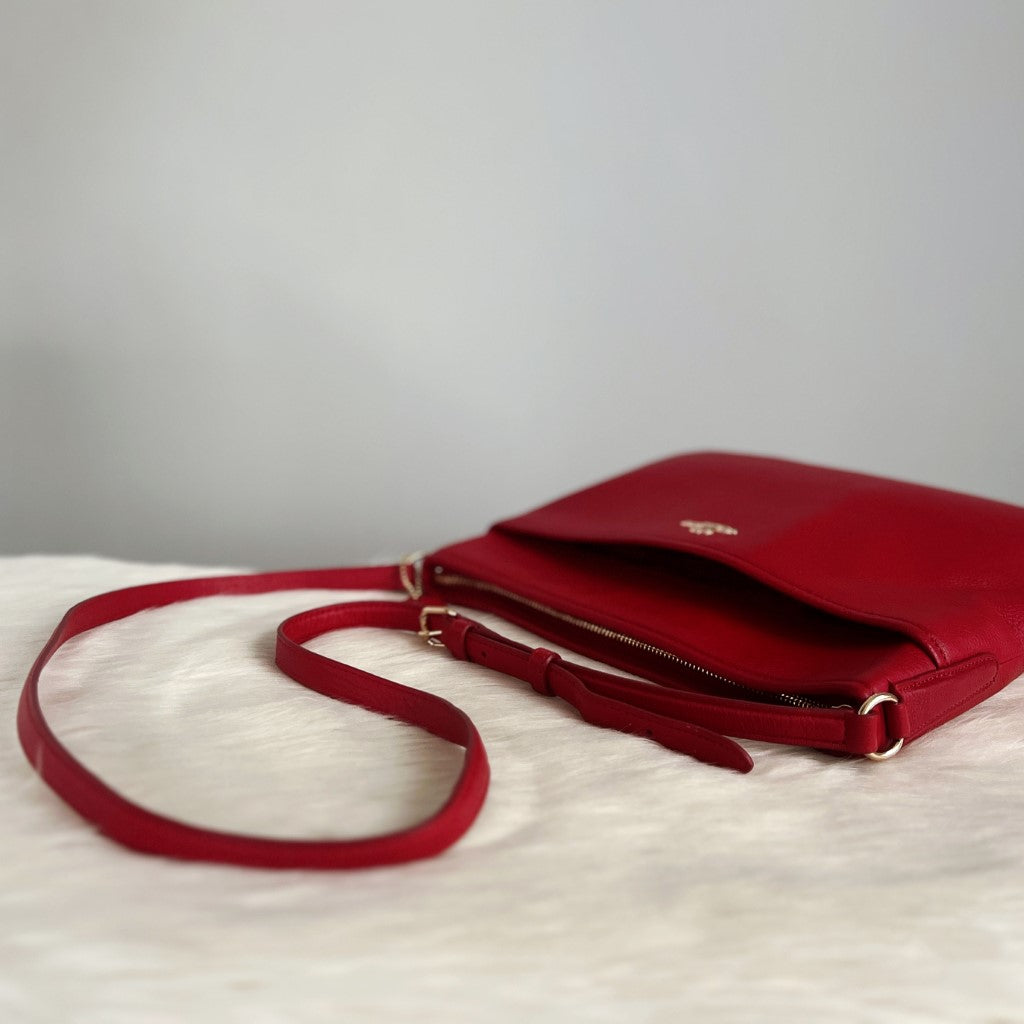 Coach Red Leather Front Logo Crossbody Shoulder Bag