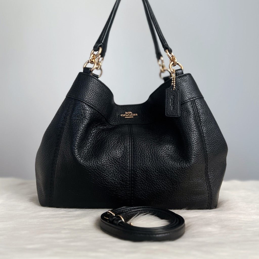 Coach Black Leather Front Logo 2 Way Shoulder Bag