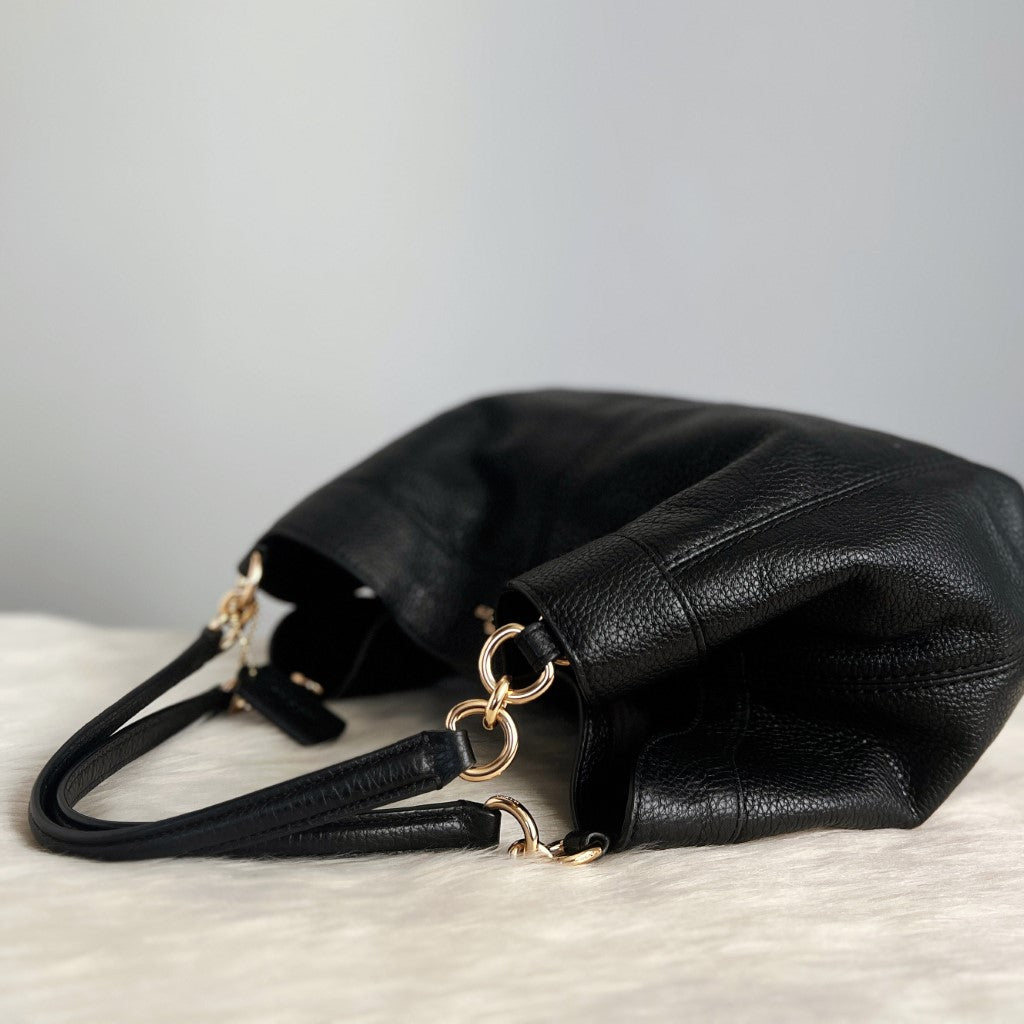 Coach Black Leather Front Logo 2 Way Shoulder Bag