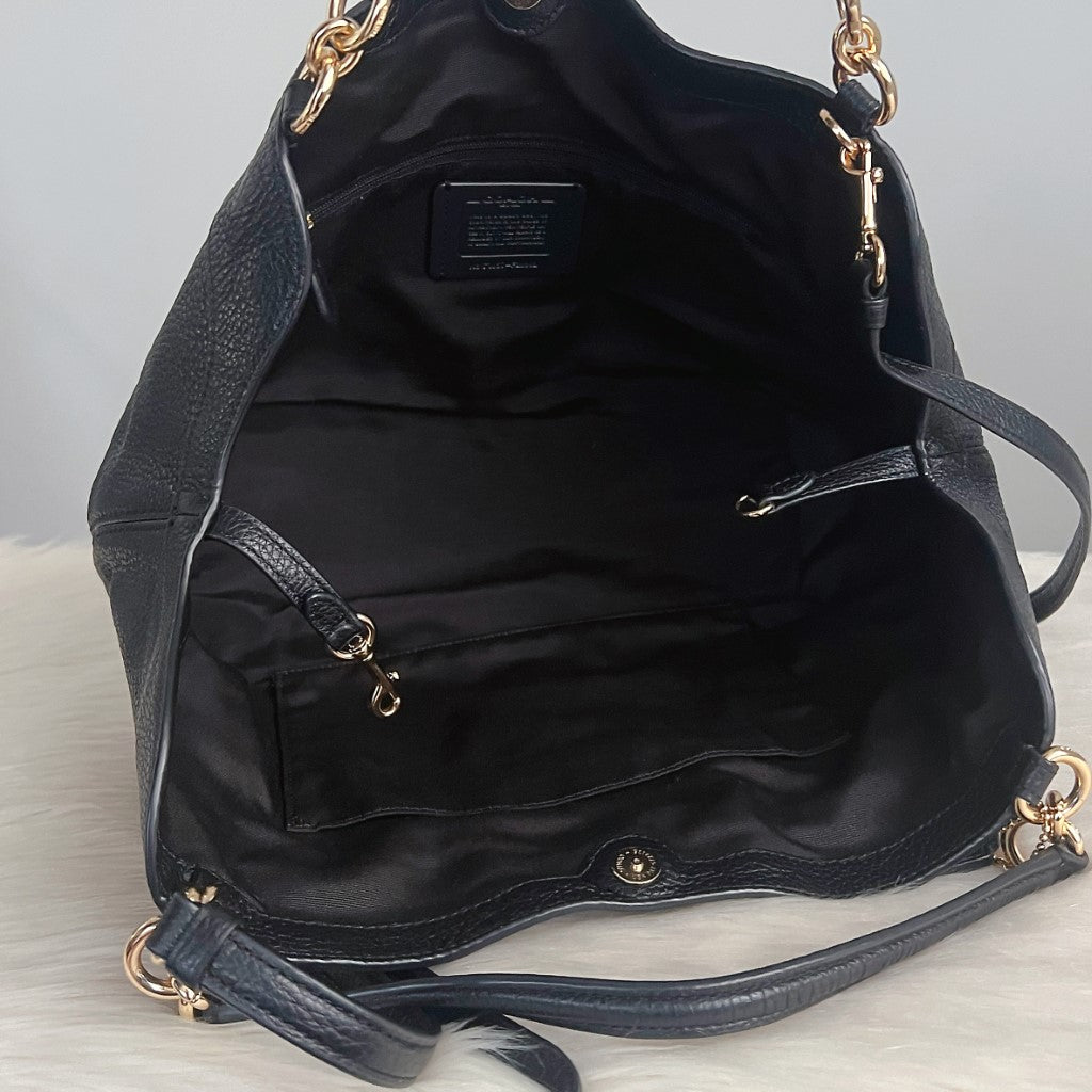 Coach Black Leather Front Logo 2 Way Shoulder Bag