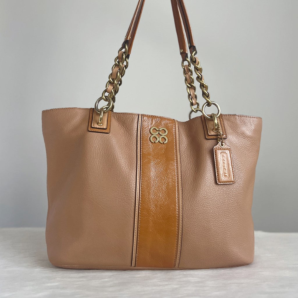 Coach Caramel Leather Chain Detail Shopper Shoulder Bag