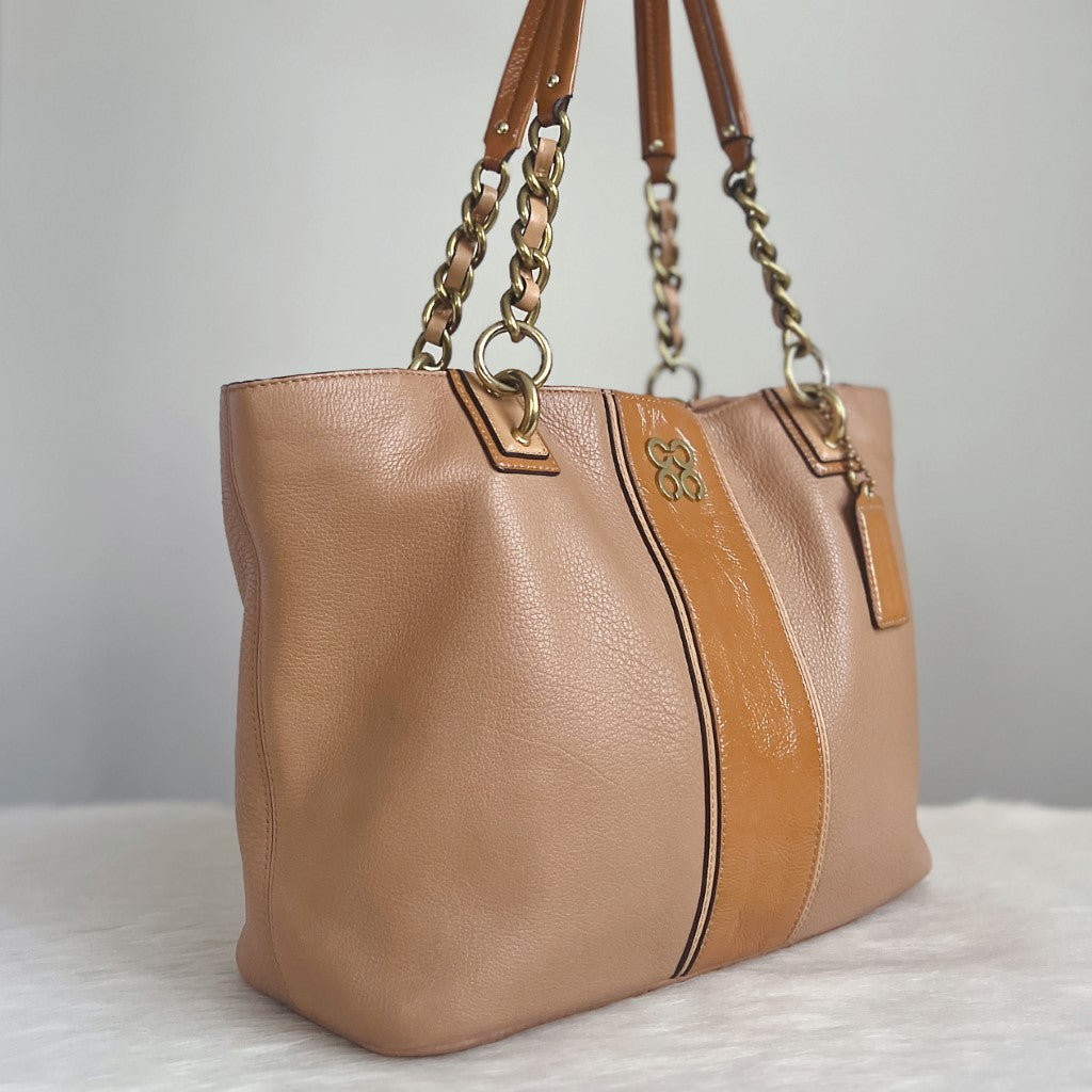 Coach Caramel Leather Chain Detail Shopper Shoulder Bag