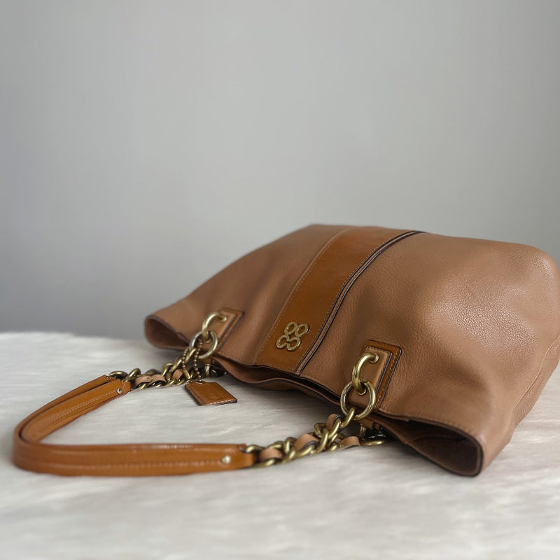 Coach Caramel Leather Chain Detail Shopper Shoulder Bag