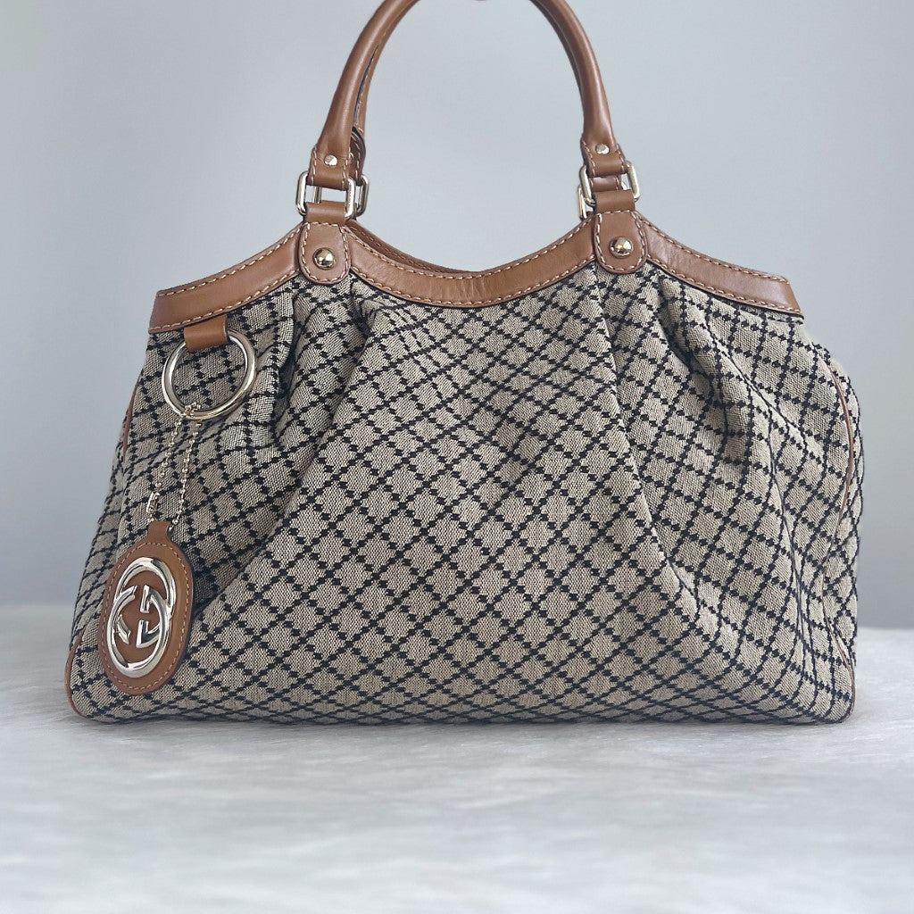 Gucci Signature Double G Caramel Leather Trim Shoulder Bag