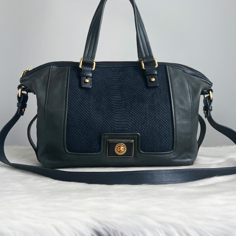 Marc Jacobs Two Tone Leather Turn Lock 2 Way Shoulder Bag